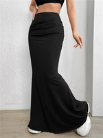Solid Bodycon Ruched Long Skirt 4
